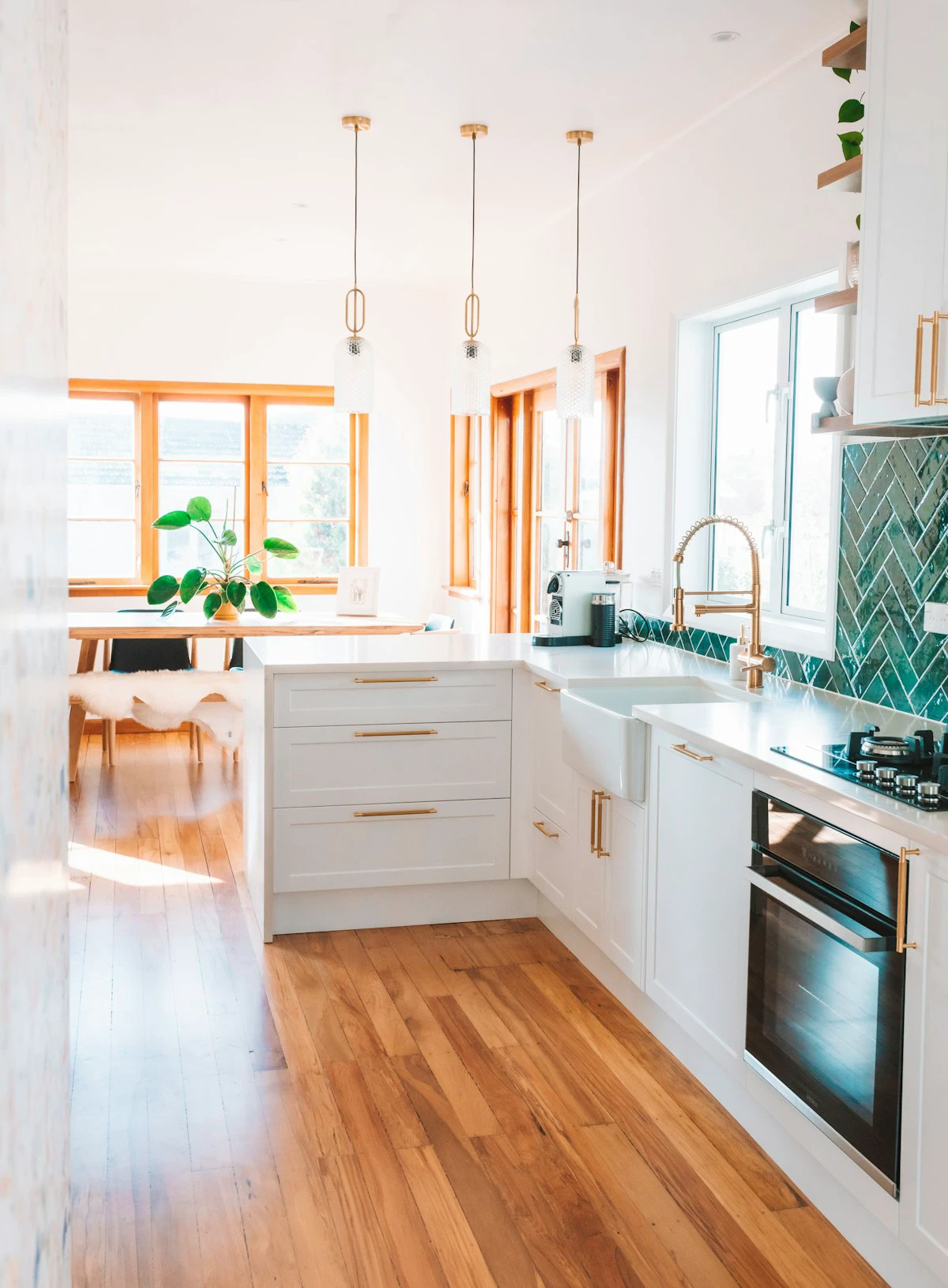 Shaker style kitchen cabinets in a clean kitchen